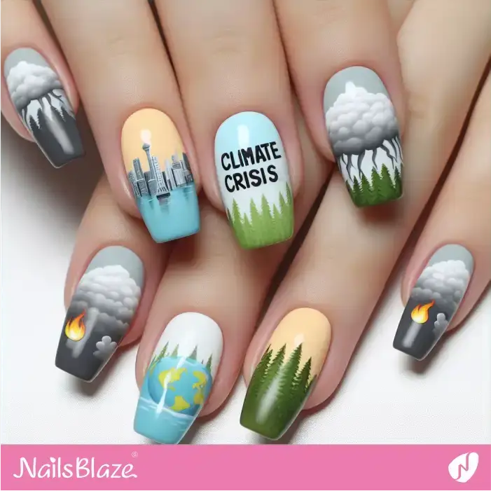 Air Pollution and Climate Change Nail Design | Climate Crisis Nails - NB3005